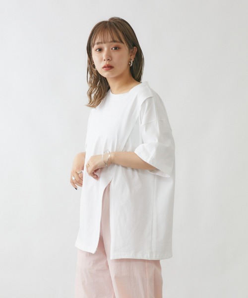 mebole（メボレ）の「デザインスリットTシャツ（Tシャツ/カットソー・レディース・ホワイト/ブラック/グリーン・FREE）」の5枚目の写真