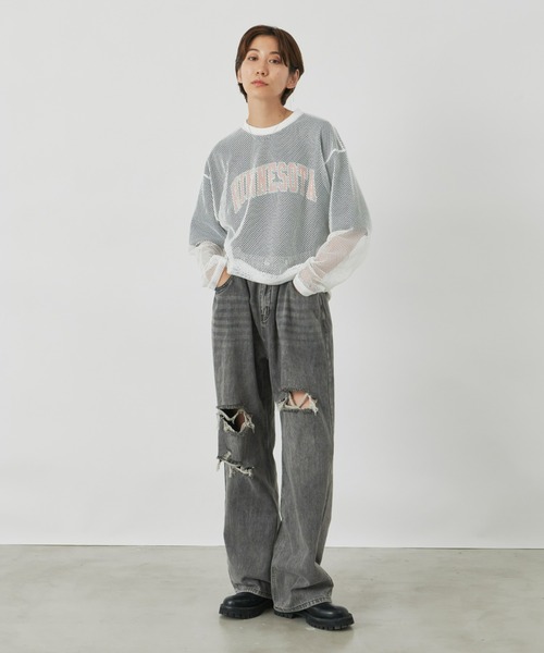 Auntie Rosa Holiday（アンティローザホリデー）の「メッシュオーバーサイズプルオーバー（Tシャツ/カットソー・レディース・ブラック/アイボリー・FREE）」の16枚目の写真