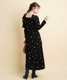 プープレ パフ袖リス柄ワンピース プープレ パフ袖リス柄ワンピース