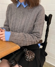 one after another NICE CLAUP | ショートケーブルニット×シャツセット(アンサンブル)