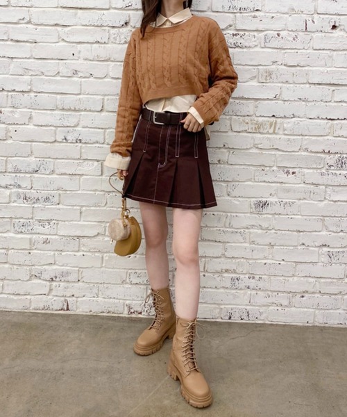 one after another NICE CLAUP（ワンアフターアナザーナイスクラップ）の「ショートケーブルニット×シャツセット（アンサンブル・レディース・アイボリー/グレー/ブラウン・FREE）」の15枚目の写真