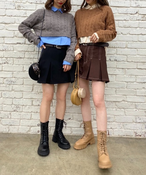 one after another NICE CLAUP（ワンアフターアナザーナイスクラップ）の「ショートケーブルニット×シャツセット（アンサンブル・レディース・アイボリー/グレー/ブラウン・FREE）」の19枚目の写真