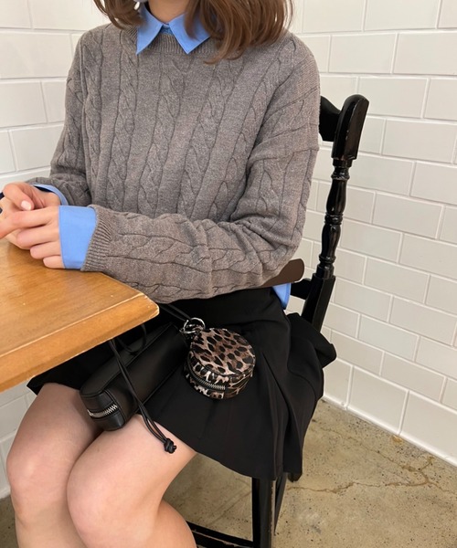 one after another NICE CLAUP（ワンアフターアナザーナイスクラップ）の「ショートケーブルニット×シャツセット（アンサンブル・レディース・アイボリー/グレー/ブラウン・FREE）」の12枚目の写真