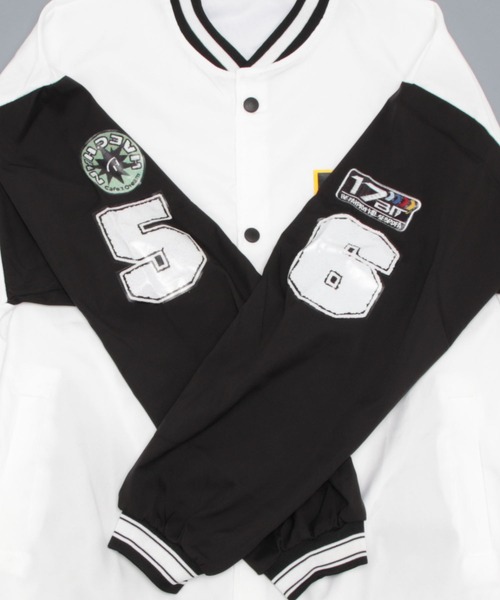 EPICKS（エピックス）の「袖配色ワッペンプリントBIGスタジャン（スタジャン・レディース・ブラック/ホワイト・L/XL/M）」の4枚目の写真