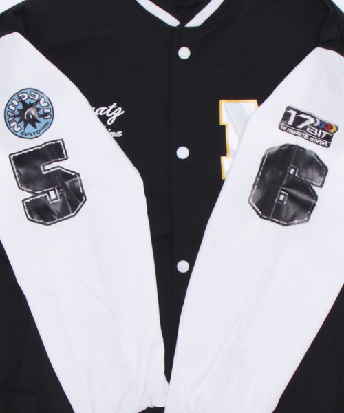 EPICKS（エピックス）の「袖配色ワッペンプリントBIGスタジャン（スタジャン・レディース・ブラック/ホワイト・L/XL/M）」の6枚目の写真