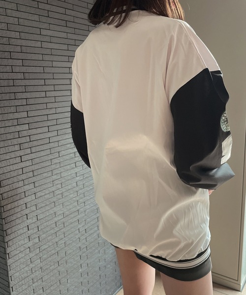 EPICKS（エピックス）の「袖配色ワッペンプリントBIGスタジャン（スタジャン・レディース・ブラック/ホワイト・L/XL/M）」の14枚目の写真