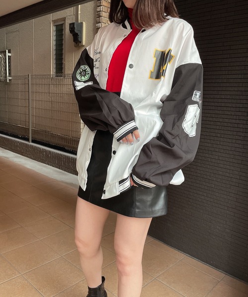 EPICKS（エピックス）の「袖配色ワッペンプリントBIGスタジャン（スタジャン・レディース・ブラック/ホワイト・L/XL/M）」の15枚目の写真