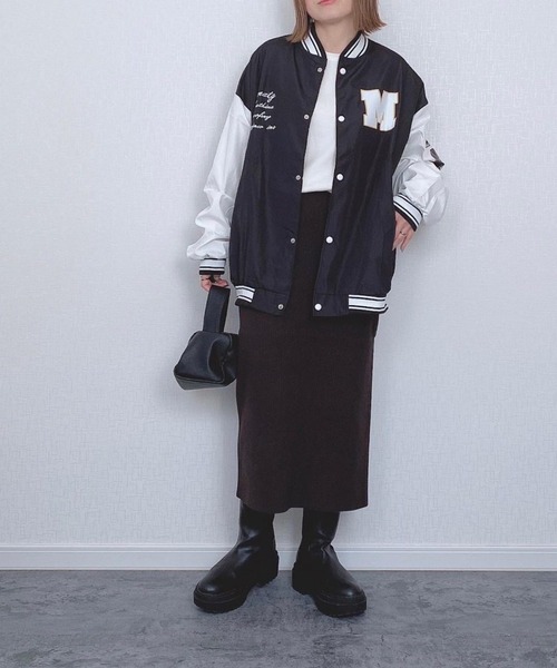 EPICKS（エピックス）の「袖配色ワッペンプリントBIGスタジャン（スタジャン・レディース・ブラック/ホワイト・L/XL/M）」の7枚目の写真