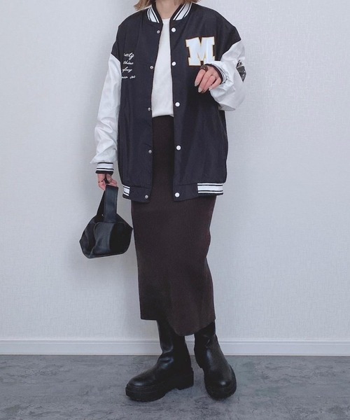 EPICKS（エピックス）の「袖配色ワッペンプリントBIGスタジャン（スタジャン・レディース・ブラック/ホワイト・L/XL/M）」の8枚目の写真