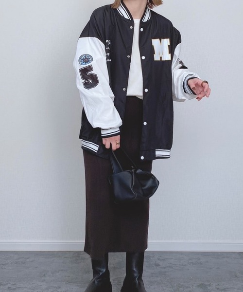 EPICKS（エピックス）の「袖配色ワッペンプリントBIGスタジャン（スタジャン・レディース・ブラック/ホワイト・L/XL/M）」の18枚目の写真