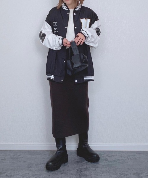 EPICKS（エピックス）の「袖配色ワッペンプリントBIGスタジャン（スタジャン・レディース・ブラック/ホワイト・L/XL/M）」の19枚目の写真