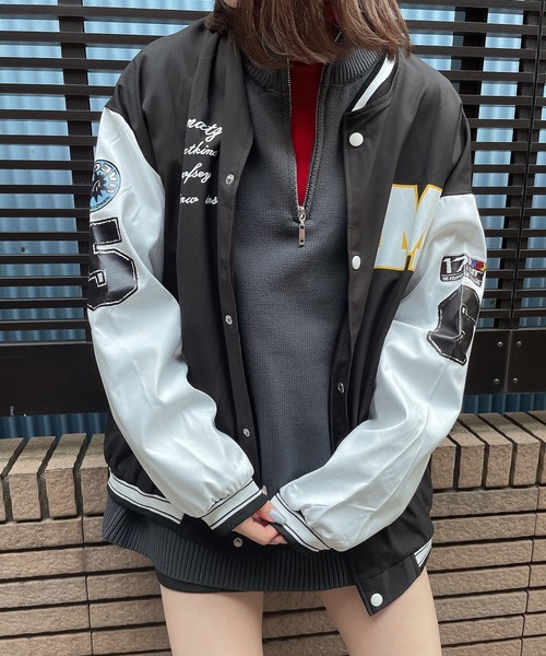 EPICKS（エピックス）の「袖配色ワッペンプリントBIGスタジャン（スタジャン・レディース・ブラック/ホワイト・L/XL/M）」の22枚目の写真