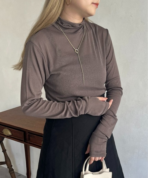 prose verse(プロズヴェール)の「《WEB限定》ハイネックユビヌキシアーメロープルオーバー(Tシャツ/カットソー・レディース・ブラウン/ブラック/パープル/オフホワイト・MEDIUM)」の19枚目の写真