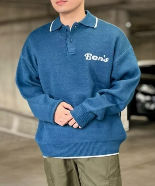 BEN DAVIS（ベンデイビス）の「【BEN DAVIS】レタードニットポロ（ニット/セーター・メンズ・ブラック/ブルー・L/XL/M）」の2枚目の写真