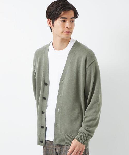 green label relaxing（グリーンレーベルリラクシング）の「シルクミックス 天竺 Vネック カーディガン（カーディガン/ボレロ・メンズ・パープル/オリーブ/ダークグレー・M/S/L）」の3枚目の写真