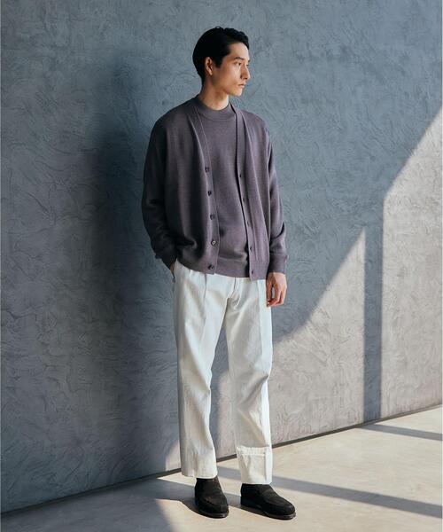 green label relaxing（グリーンレーベルリラクシング）の「シルクミックス 天竺 Vネック カーディガン（カーディガン/ボレロ・メンズ・パープル/オリーブ/ダークグレー・M/S/L）」の5枚目の写真