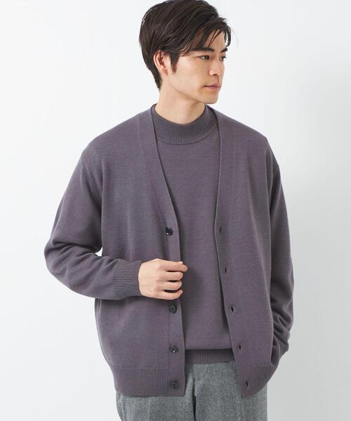 green label relaxing（グリーンレーベルリラクシング）の「シルクミックス 天竺 Vネック カーディガン（カーディガン/ボレロ・メンズ・パープル/オリーブ/ダークグレー・M/S/L）」の7枚目の写真