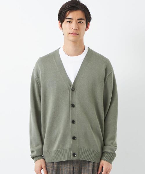 green label relaxing（グリーンレーベルリラクシング）の「シルクミックス 天竺 Vネック カーディガン（カーディガン/ボレロ・メンズ・パープル/オリーブ/ダークグレー・M/S/L）」の4枚目の写真