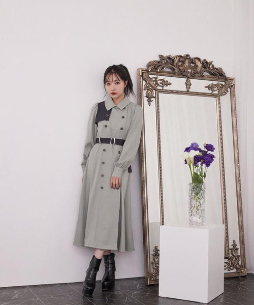 ANDGEEBEE（アンジービー）の「トレンチロングワンピ（ワンピース・レディース・ミント/アイボリー・MEDIUM）」の2枚目の写真