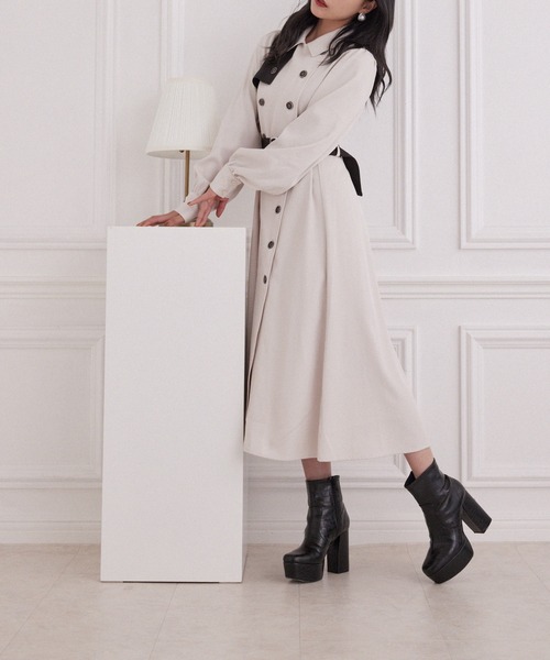 ANDGEEBEE（アンジービー）の「トレンチロングワンピ（ワンピース・レディース・ミント/アイボリー・MEDIUM）」の7枚目の写真