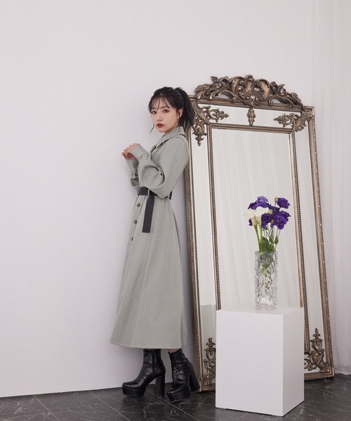 ANDGEEBEE（アンジービー）の「トレンチロングワンピ（ワンピース・レディース・ミント/アイボリー・MEDIUM）」の4枚目の写真