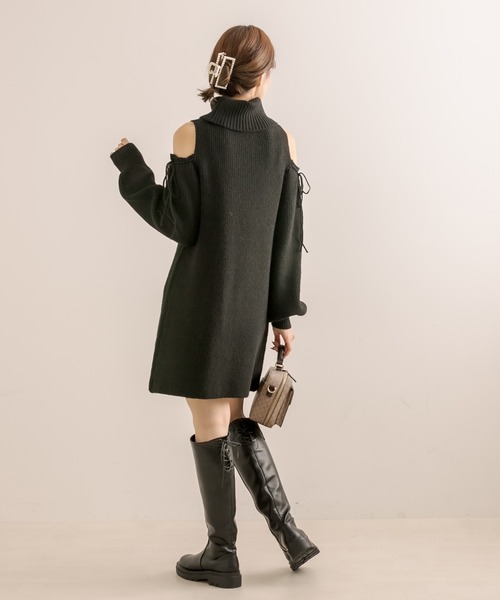 OLIVE des OLIVE（オリーブデオリーブ）の「肩あきリボンニットミニワンピース（ワンピース・レディース・ミント/ブラック/オフホワイト・FREE）」の9枚目の写真