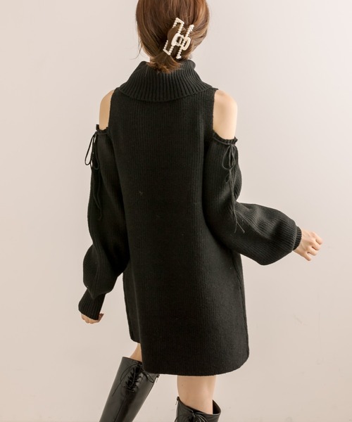 OLIVE des OLIVE（オリーブデオリーブ）の「肩あきリボンニットミニワンピース（ワンピース・レディース・ミント/ブラック/オフホワイト・FREE）」の5枚目の写真