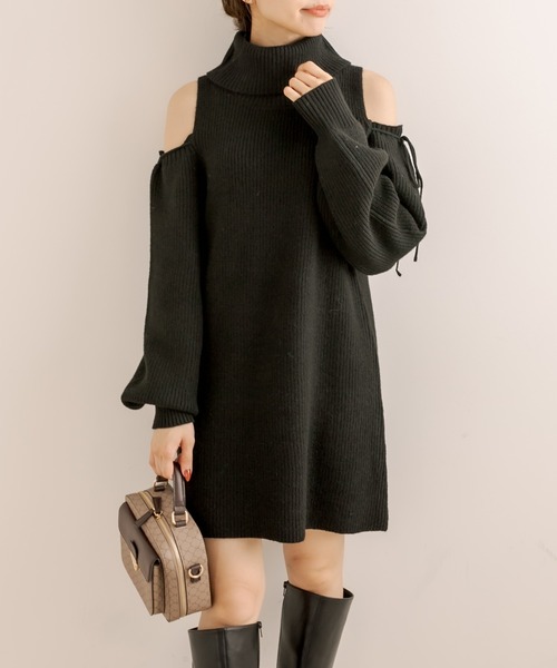 OLIVE des OLIVE（オリーブデオリーブ）の「肩あきリボンニットミニワンピース（ワンピース・レディース・ミント/ブラック/オフホワイト・FREE）」の13枚目の写真