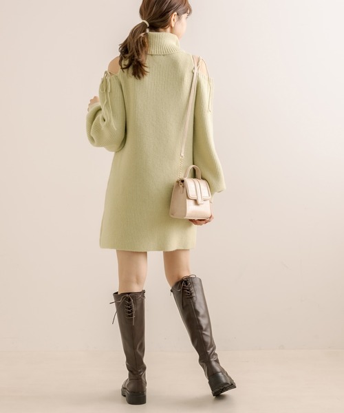 OLIVE des OLIVE（オリーブデオリーブ）の「肩あきリボンニットミニワンピース（ワンピース・レディース・ミント/ブラック/オフホワイト・FREE）」の14枚目の写真