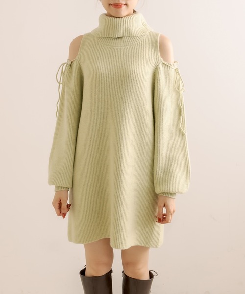 OLIVE des OLIVE（オリーブデオリーブ）の「肩あきリボンニットミニワンピース（ワンピース・レディース・ミント/ブラック/オフホワイト・FREE）」の11枚目の写真