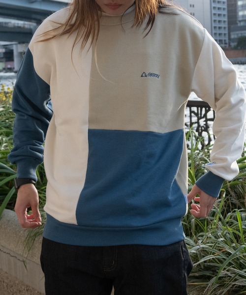 GERRY(ジェリー)の「【ag】〔GERRY/ジェリー〕裏毛 ブロック切り替え ロゴ刺繍 クルーネックスウェット(スウェット・メンズ・ベージュ/カーキ・MEDIUM/LARGE/X-LARGE)」の5枚目の写真