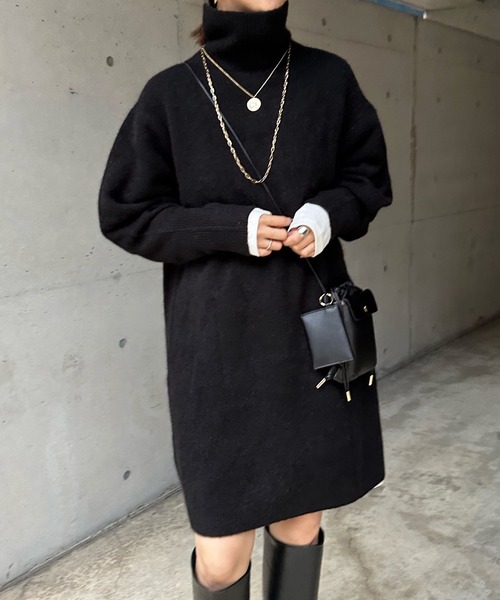 DouDou（ドゥドゥ）の「アンゴラチュニックワンピース（ニット/セーター・レディース・グレー/ブラック・FREE）」の4枚目の写真