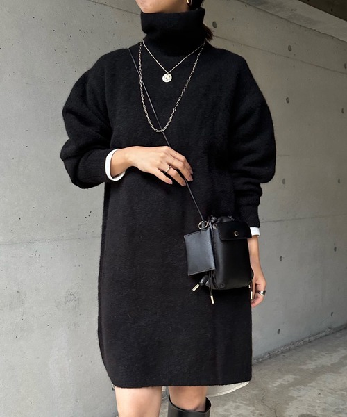 DouDou（ドゥドゥ）の「アンゴラチュニックワンピース（ニット/セーター・レディース・グレー/ブラック・FREE）」の5枚目の写真