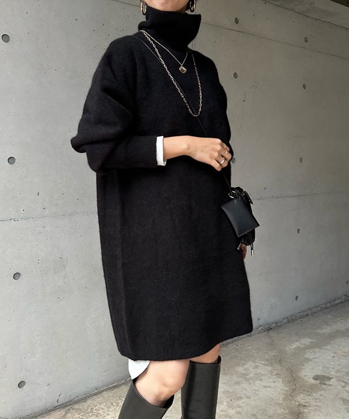 DouDou（ドゥドゥ）の「アンゴラチュニックワンピース（ニット/セーター・レディース・グレー/ブラック・FREE）」の6枚目の写真