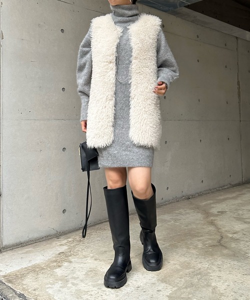 DouDou（ドゥドゥ）の「アンゴラチュニックワンピース（ニット/セーター・レディース・グレー/ブラック・FREE）」の8枚目の写真