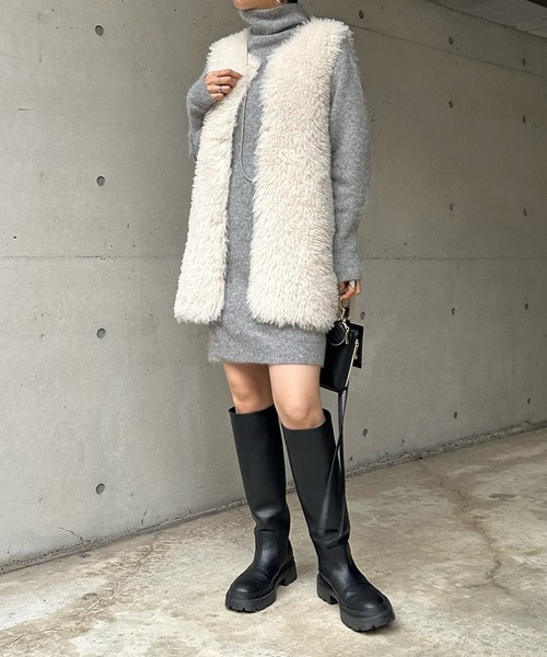 DouDou（ドゥドゥ）の「アンゴラチュニックワンピース（ニット/セーター・レディース・グレー/ブラック・FREE）」の9枚目の写真