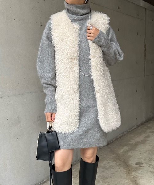 DouDou（ドゥドゥ）の「アンゴラチュニックワンピース（ニット/セーター・レディース・グレー/ブラック・FREE）」の10枚目の写真