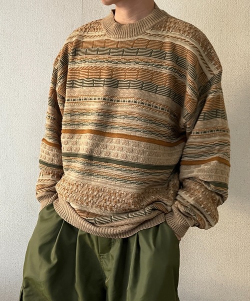 BROKEN BASE（ブロークンベース）の「3D編みジャガードボーダーニット（ニット/セーター・メンズ・ブルー/ベージュ/ブラック・MEDIUM/LARGE）」の2枚目の写真