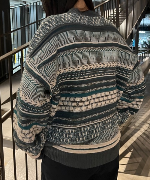 BROKEN BASE（ブロークンベース）の「3D編みジャガードボーダーニット（ニット/セーター・メンズ・ブルー/ベージュ/ブラック・MEDIUM/LARGE）」の16枚目の写真