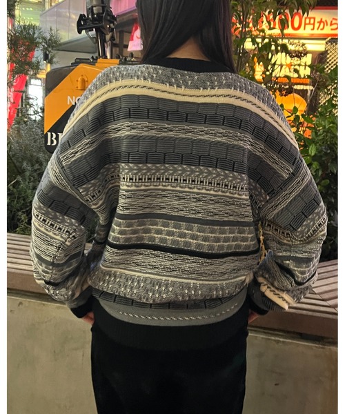 BROKEN BASE（ブロークンベース）の「3D編みジャガードボーダーニット（ニット/セーター・メンズ・ブルー/ベージュ/ブラック・MEDIUM/LARGE）」の5枚目の写真
