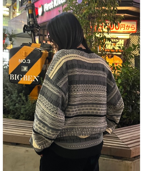 BROKEN BASE（ブロークンベース）の「3D編みジャガードボーダーニット（ニット/セーター・メンズ・ブルー/ベージュ/ブラック・MEDIUM/LARGE）」の6枚目の写真