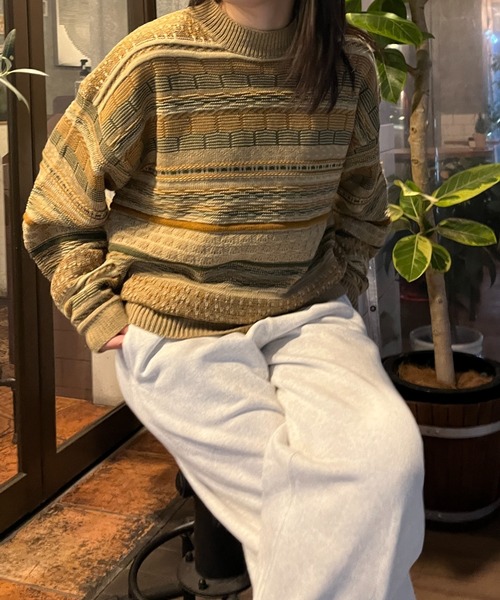 BROKEN BASE（ブロークンベース）の「3D編みジャガードボーダーニット（ニット/セーター・メンズ・ブルー/ベージュ/ブラック・MEDIUM/LARGE）」の9枚目の写真