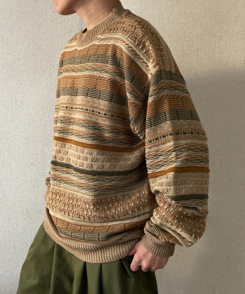 BROKEN BASE（ブロークンベース）の「3D編みジャガードボーダーニット（ニット/セーター・メンズ・ブルー/ベージュ/ブラック・MEDIUM/LARGE）」の13枚目の写真