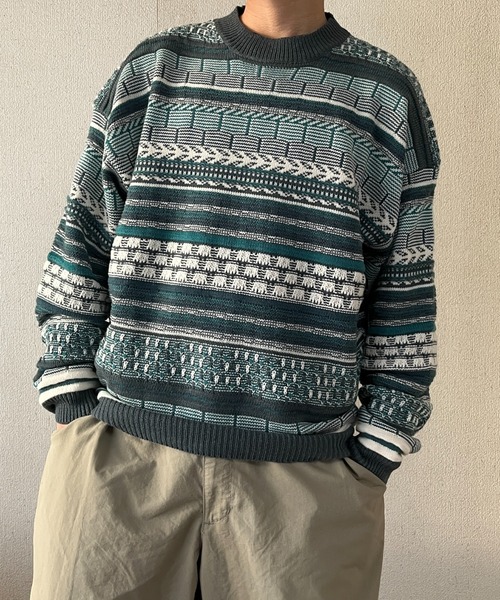 BROKEN BASE（ブロークンベース）の「3D編みジャガードボーダーニット（ニット/セーター・メンズ・ブルー/ベージュ/ブラック・MEDIUM/LARGE）」の18枚目の写真