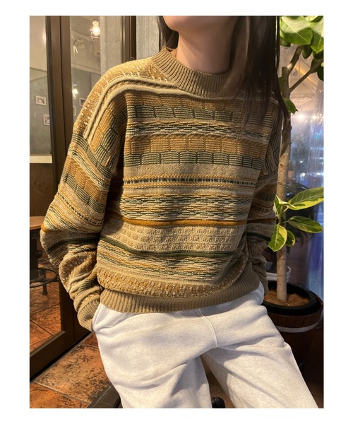 BROKEN BASE（ブロークンベース）の「3D編みジャガードボーダーニット（ニット/セーター・メンズ・ブルー/ベージュ/ブラック・MEDIUM/LARGE）」の19枚目の写真