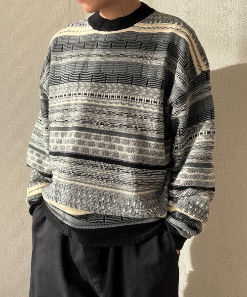 BROKEN BASE（ブロークンベース）の「3D編みジャガードボーダーニット（ニット/セーター・メンズ・ブルー/ベージュ/ブラック・MEDIUM/LARGE）」の22枚目の写真