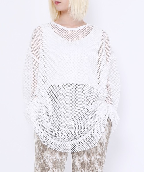 PUNYUS（プニュズ）の「メッシュトップス（Tシャツ/カットソー・レディース・ホワイト/ブラック/ライム/ベージュ/ライトイエロー・2/3/1/4）」の2枚目の写真