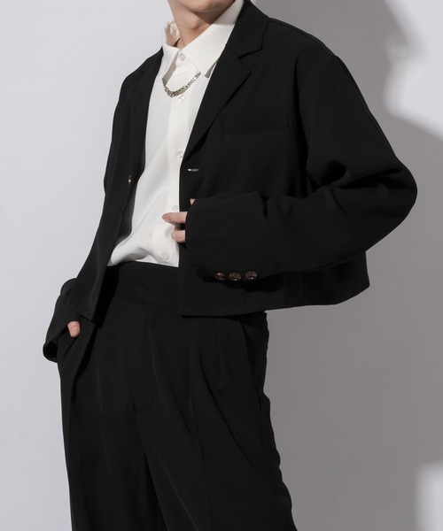 Adoon plain（アドーンプレーン）の「【Adoon plain】ショートテーラードジャケット(セットアップ対応)（テーラードジャケット・メンズ・ブラック/ブルーグレー・MEDIUM/LARGE）」の6枚目の写真