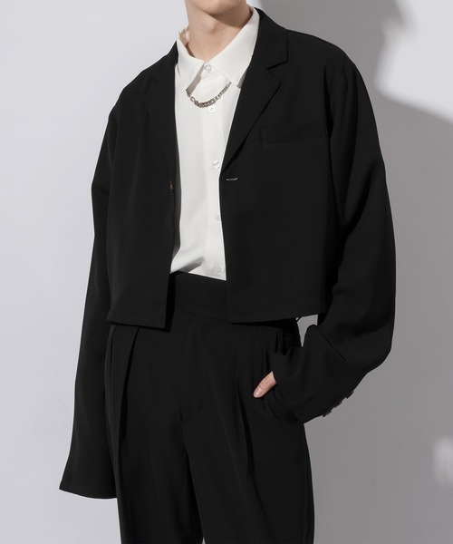 Adoon plain（アドーンプレーン）の「【Adoon plain】ショートテーラードジャケット(セットアップ対応)（テーラードジャケット・メンズ・ブラック/ブルーグレー・MEDIUM/LARGE）」の3枚目の写真
