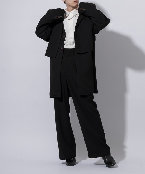 Adoon plain（アドーンプレーン）の「【Adoon plain】ショートテーラードジャケット(セットアップ対応)（テーラードジャケット・メンズ・ブラック/ブルーグレー・MEDIUM/LARGE）」の12枚目の写真